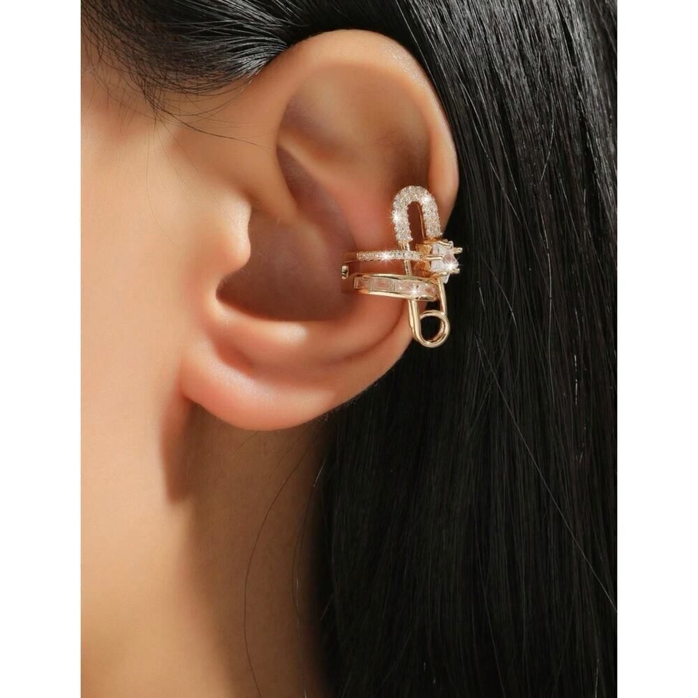 Bohemian Gold Rhinestone Cuff Earrings for Women: